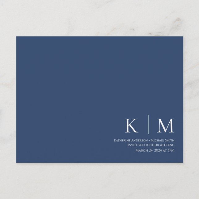 Carte Postale Bleu foncé et blanc-RSVP-Mariage- (Devant)