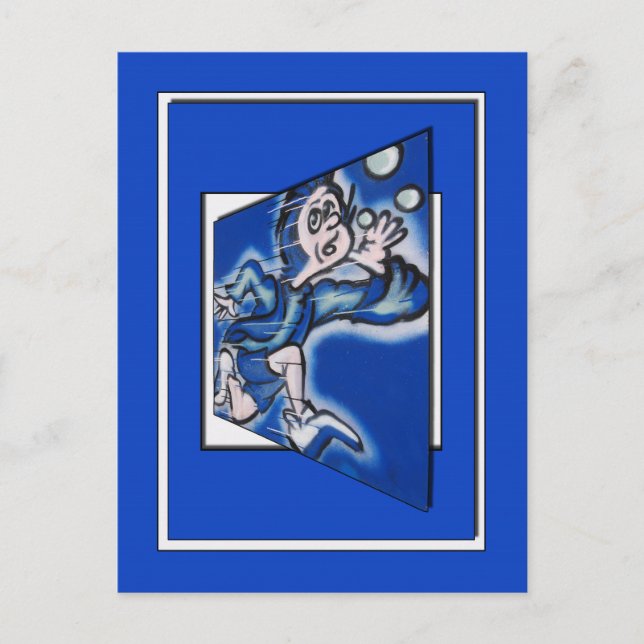 Carte Postale bleu garçon runnin' (cadre vert) (Devant)