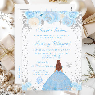 Carte Postale Bleu Hiver Cheveux Bruns Princesse Sweet Sixteen