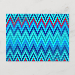 Carte Postale Bleu Ikat Chevron Géométrique Zig Zag Motif de ban