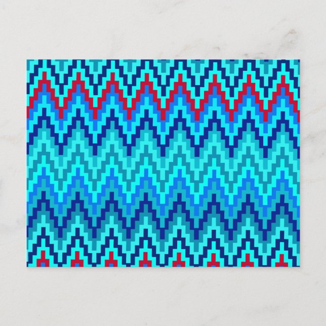Carte Postale Bleu Ikat Chevron Géométrique Zig Zag Motif de ban (Devant)