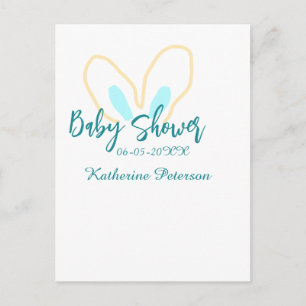 Carte Postale Bleu jaune bébé fête nom date animal oreille migno