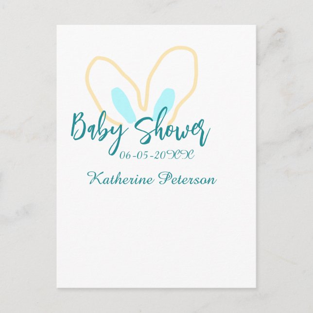 Carte Postale Bleu jaune bébé fête nom date animal oreille migno (Devant)