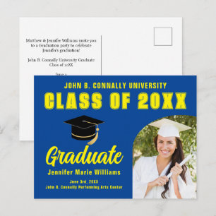 Carte Postale Bleu Jaune Graduate Photo 2025 Graduation Party