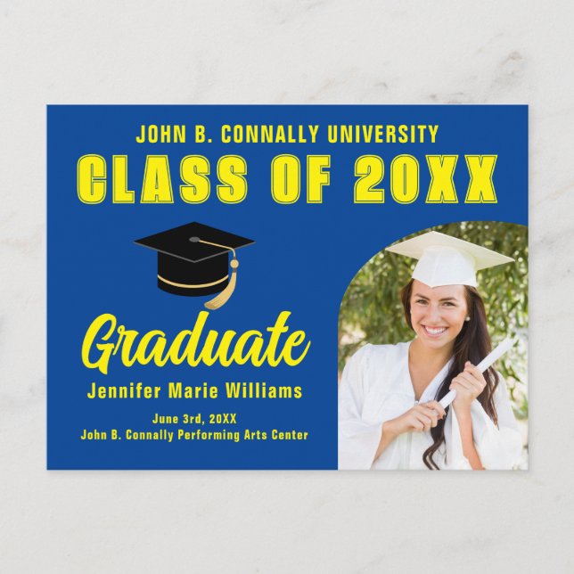 Carte Postale Bleu Jaune Graduate Photo 2025 Graduation Party (Devant)