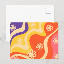 Bleu, Jaune, Orange, Rose Floral Abstrait