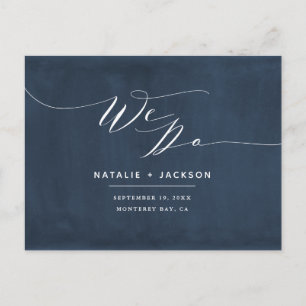 Carte Postale Bleu marine + blanc nous faisons un mariage élégan