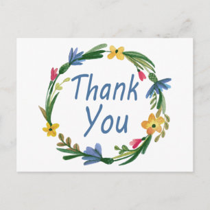 Carte postale bleu Merci Watercolor Floral Wreath