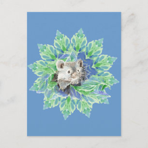 Carte Postale Bleu mignon, Hamster vert en Lit feuillet pour Enf