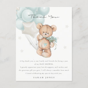 Carte Postale Bleu mignon ours Baby shower de ballon d'attente p