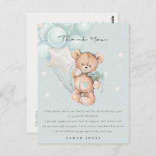Carte Postale Bleu mignon ours Baby shower de ballon d'attente p