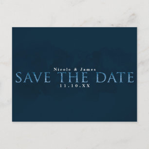 Carte Postale Bleu Moderne Chic ÉCONOMISEZ LA DATE Mariage Fianç