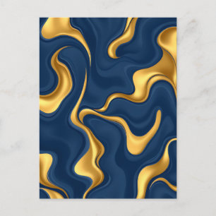 Carte Postale Bleu Nuit Or Marbre Abstrait Luxe Tourbillon