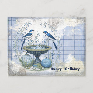 Carte Postale Bleu Oiseaux Anniversaire Collage