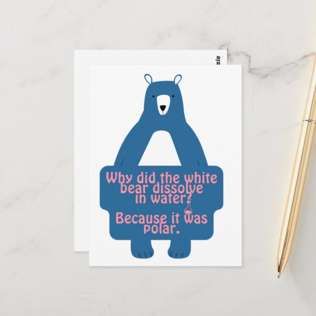 Carte Postale Bleu Ours Polaire Drôle Chimie Plaisanterie (Devant/Arrière en situation)