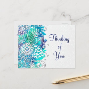 Carte Postale Bleu paisible et Turquoise Floral Mandala Motif