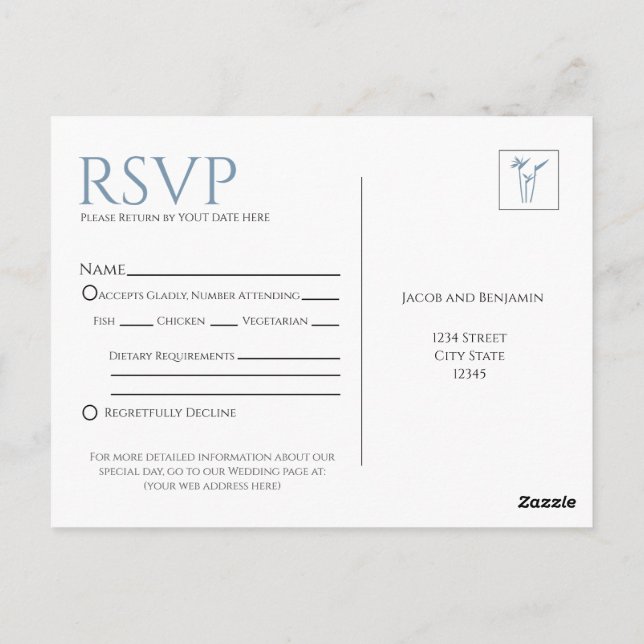 Carte postale bleu Palm RSVP Insertion (Dos)