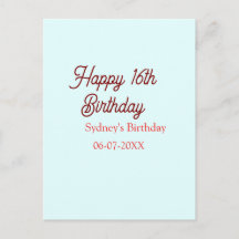 Bleu pastel rouge joyeux 16e anniversaire nom date