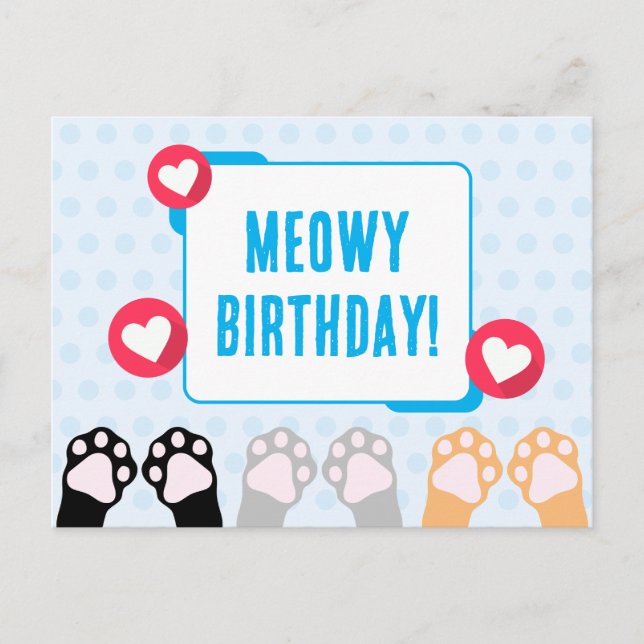Carte Postale Bleu Polka Dot Chat Passe Happy Anniversaire (Devant)