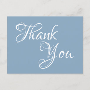 Carte Postale Bleu Poussiéreux et Calligraphie Blanche Merci