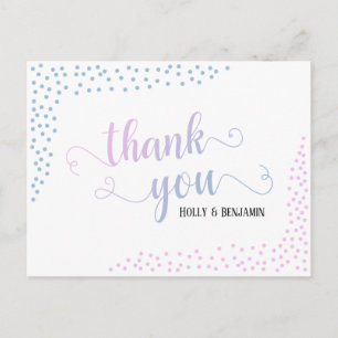 Carte Postale Bleu rose Confetti Typographie Bébé Merci