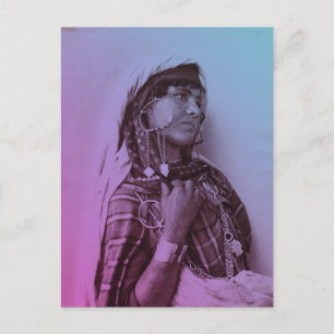 Carte Postale Bleu rose Maghreb Tunisienne traditionnelle fille 
