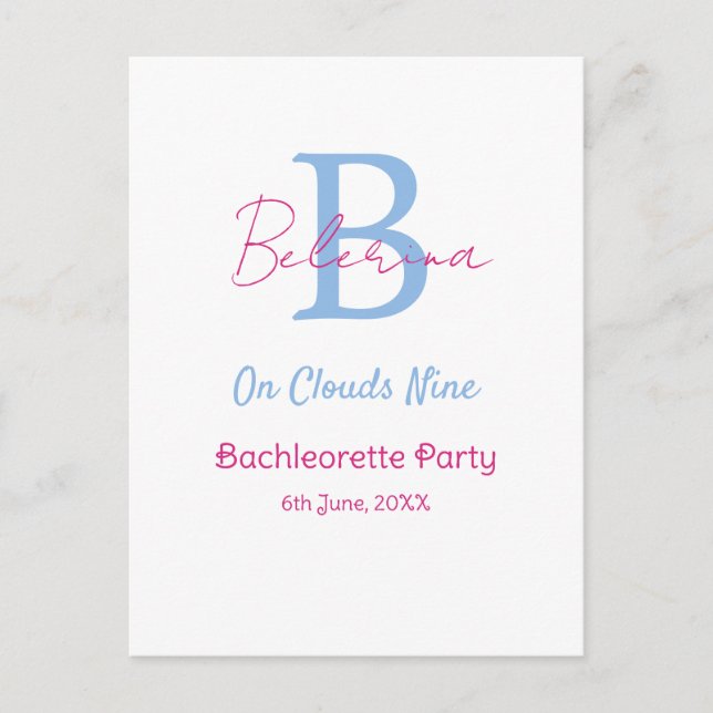 Carte Postale bleu rose sur nuages neuf monogramme enterrement d (Devant)