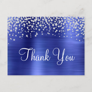 Carte Postale Bleu Saphir Feuille de Diamant Confetti Merci