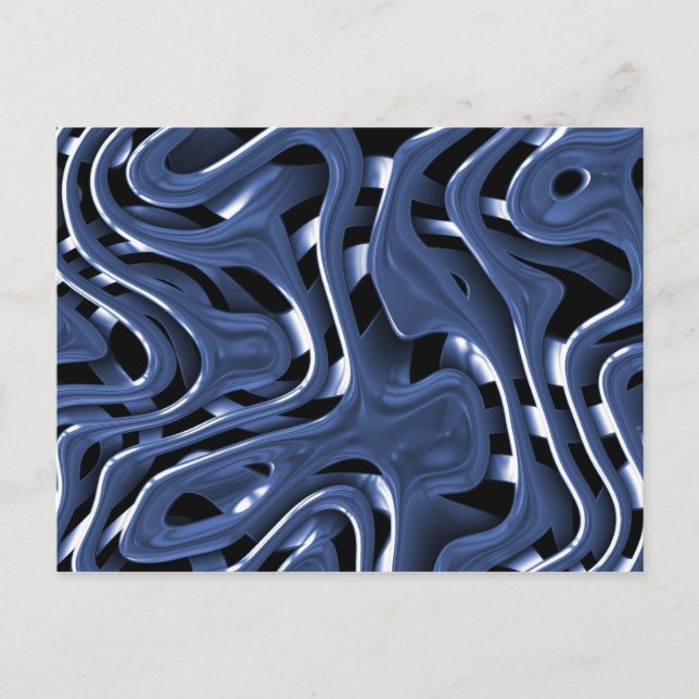 Carte Postale Bleu scintillant Chrome Abstrait Art (Devant)