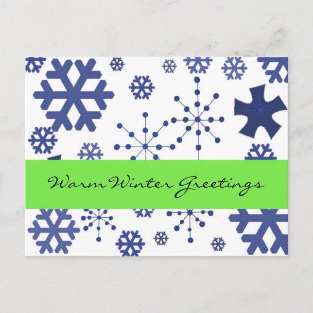 Carte Postale Bleu Snowflakes Salutations hiver chaudes (Devant)