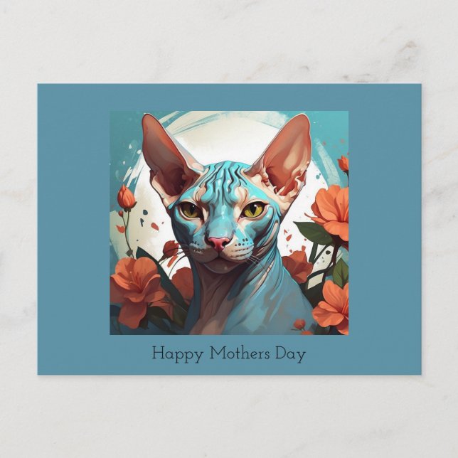 Carte Postale Bleu Sphinx Chat Fête des Mères (Devant)