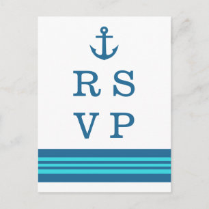 Carte postale bleu turquoise Ancre marine RSVP