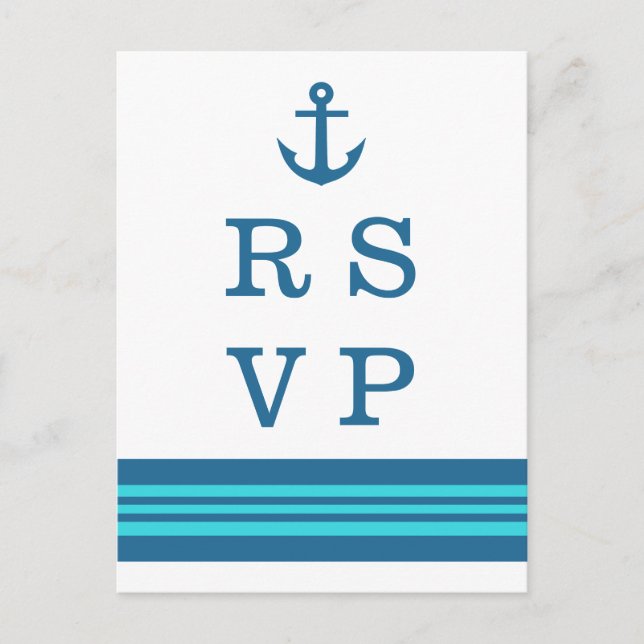 Carte postale bleu turquoise Ancre marine RSVP (Devant)