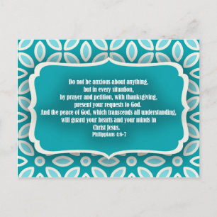 Carte Postale Bleu Turquoise Bible Flore Verse Encouragement