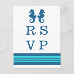 Carte postale bleu Turquoise Nautique Cheval RSVP