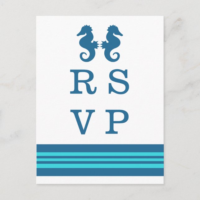 Carte postale bleu Turquoise Nautique Cheval RSVP (Devant)