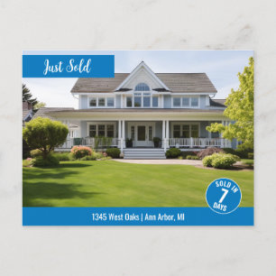 Carte Postale Bleu Vendu Immobilier Logo Marketing