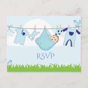 Carte postale Bleu Vert Baby shower Garçon RSVP