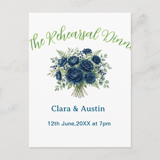 Carte Postale bleu vert floral le dîner de répétition modifiable (Devant)