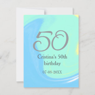 Carte Postale Bleu vert gris 50e anniversaire ajouter nom date r