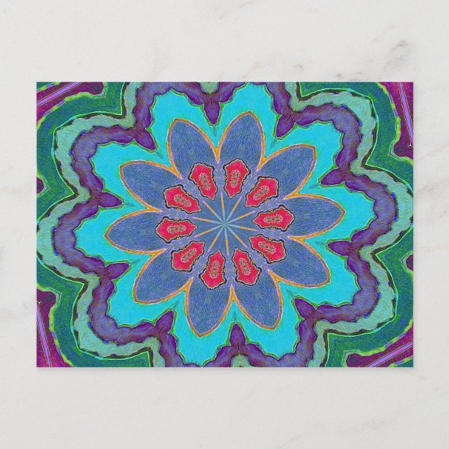 Carte postale bleu vert rouge pourpre Mandala (Devant)