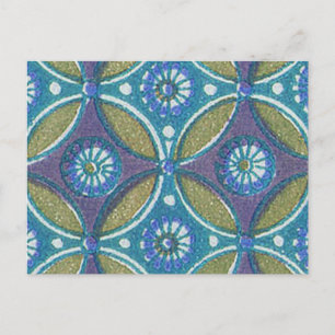 Carte Postale Bleu vert Rustique Boho Motif circulaire géométriq