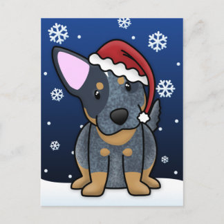 Carte postale bleue de Noël de Kawaii Heeler