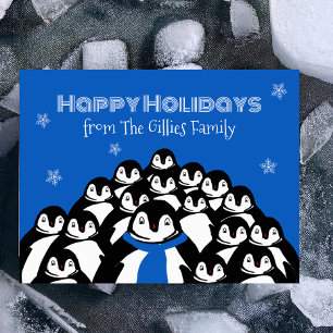 Carte postale bleue de Noël de la famille de manch