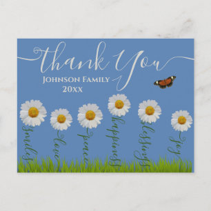 Carte Postale Bleue Fantaisiste Fleur de Daisy Merci Floral de T
