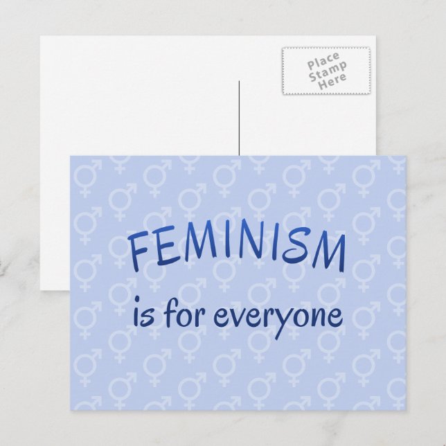 Carte postale bleue pour le féminisme pour tous (Devant / Derrière)