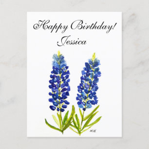 Carte Postale Bleuets fleurs de l'État du Texas Lupine Aquarelle
