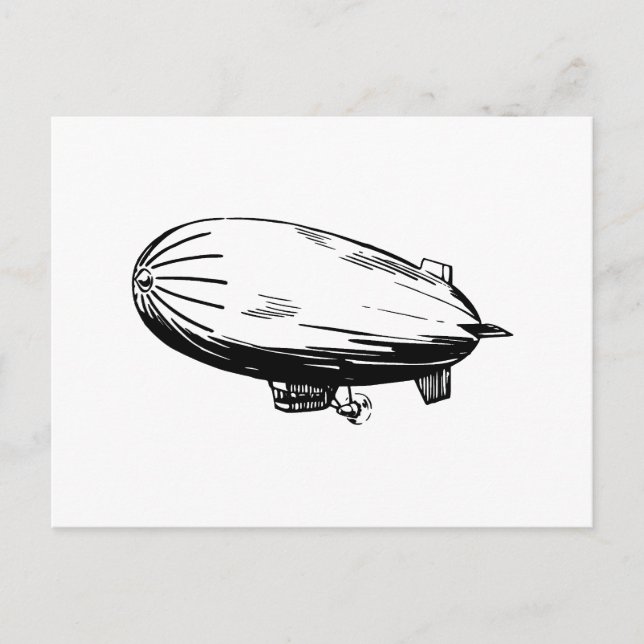 Carte Postale Blimpe, Zeppelin, Dirigible, Dessin Vintage (Devant)