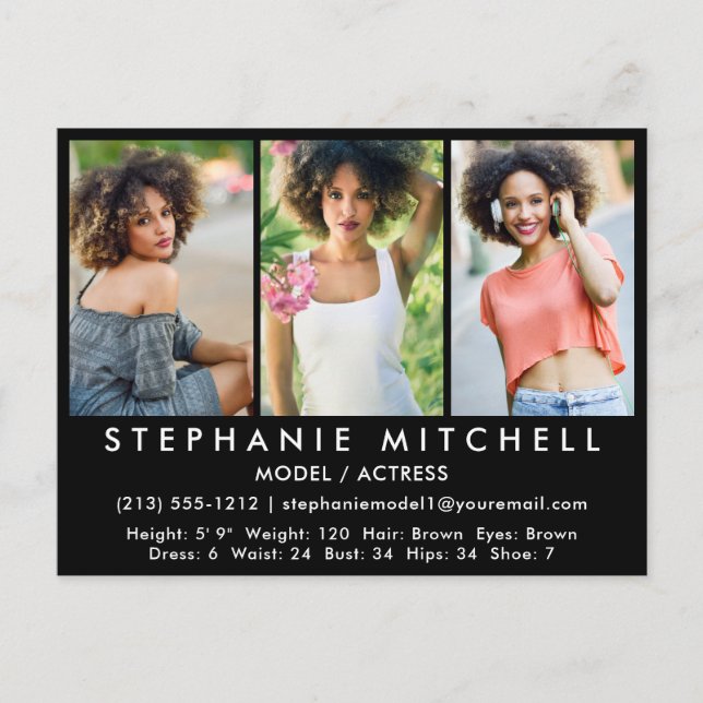 Carte postale Blk Actor Modèle Comp Card - 3 photo (Devant)