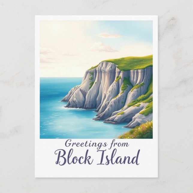 Carte Postale Block Island, Rhode Island – Falaises de l'île (Devant)